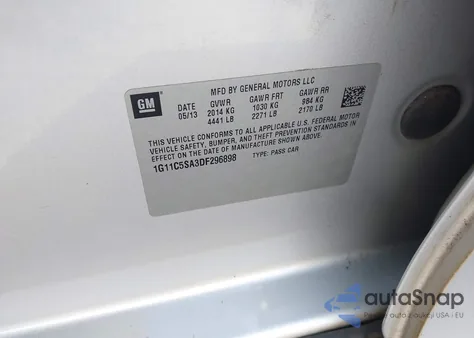 2013 Chevrolet Malibu 1Lt z USA, uszkodzony, nr VIN 1G11C5SA3DF296898